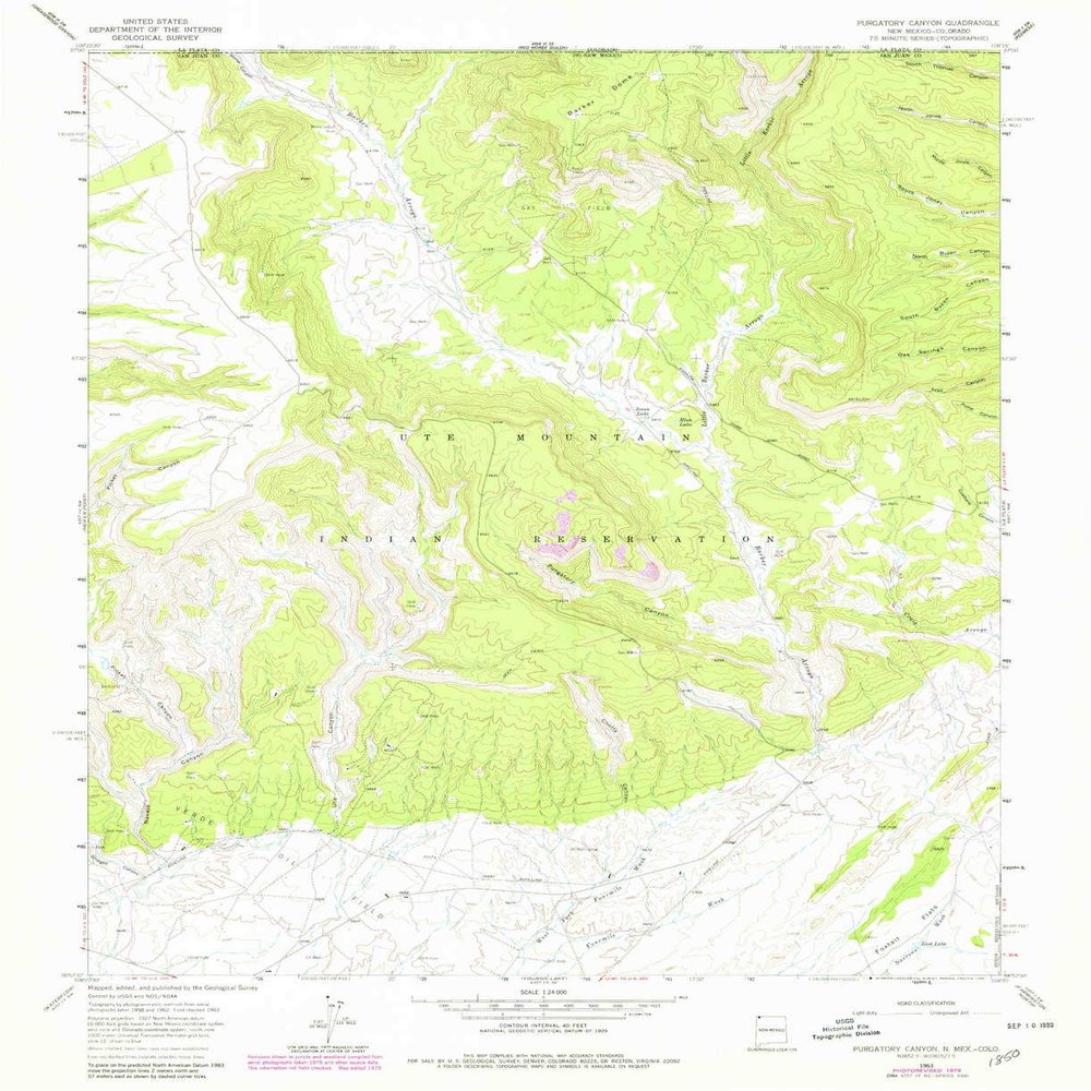 YellowMaps Purgatory Canyon NM topo map, 1:24000 Scale, 7.5 X 7.5 Minute, Historical, 1963, Updated 1980, 26.8 x 21.9 in - Polypropylene