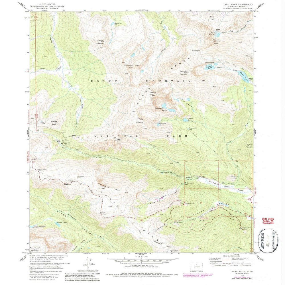 YellowMaps Trail Ridge CO topo map, 1:24000 Scale, 7.5 X 7.5 Minute, Historical, 1957, Updated 1986, 26.9 x 22.2 in - Tyvek
