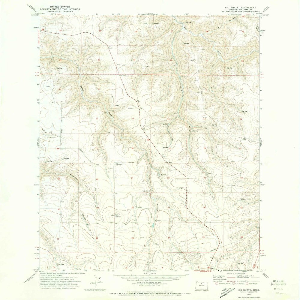 YellowMaps Igo Butte OR topo map, 1:24000 Scale, 7.5 X 7.5 Minute, Historical, 1970, Updated 1973, 26.8 x 22 in - Polypropylene