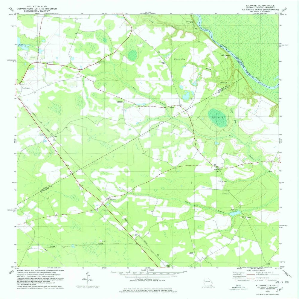 YellowMaps Kildare GA topo map, 1:24000 Scale, 7.5 X 7.5 Minute, Historical, 1978, Updated 1978, 26.9 x 22 in - Polypropylene