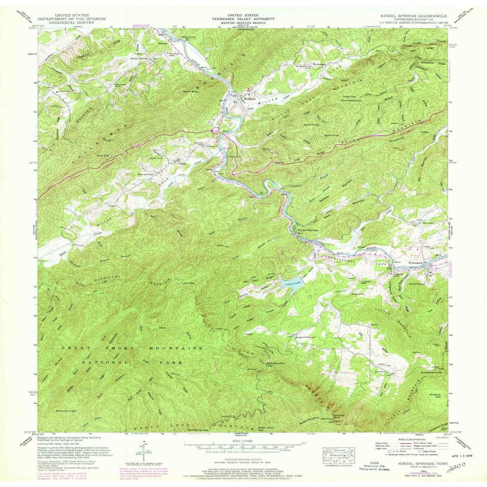YellowMaps Kinzel Springs TN topo map, 1:24000 Scale, 7.5 X 7.5 Minute, Historical, 1953, Updated 1978, 27.4 x 22 in - Polypropylene