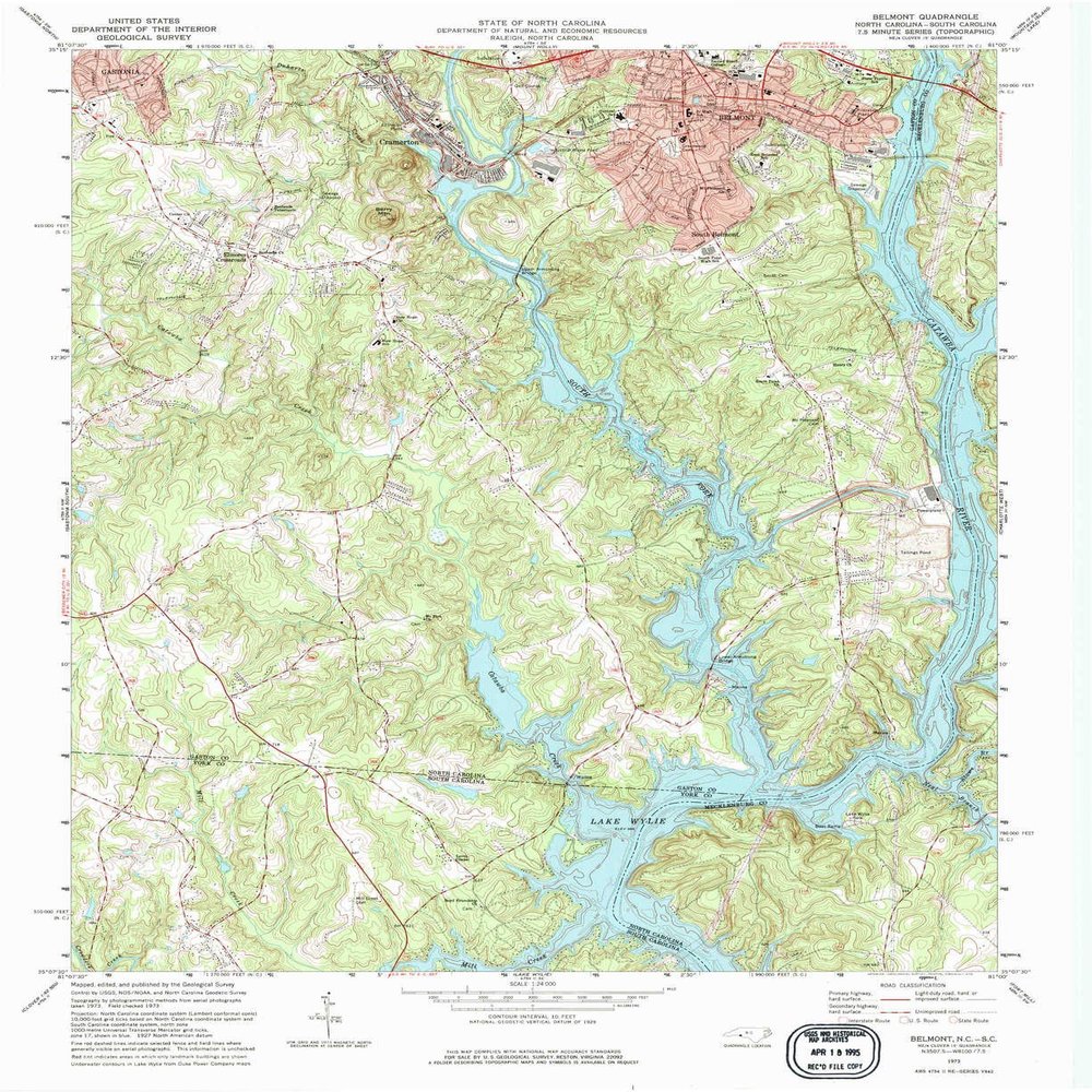 YellowMaps Belmont NC topo map, 1:24000 Scale, 7.5 X 7.5 Minute, Historical, 1973, Updated 1976, 26.9 x 22 in - Tyvek