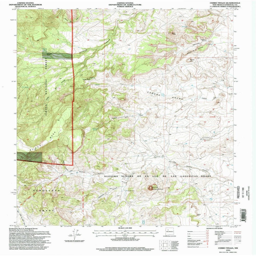 YellowMaps Cerro Tinaja NM topo map, 1:24000 Scale, 7.5 X 7.5 Minute, Historical, 1995, Updated 1998, 27 x 22 in - Polypropylene