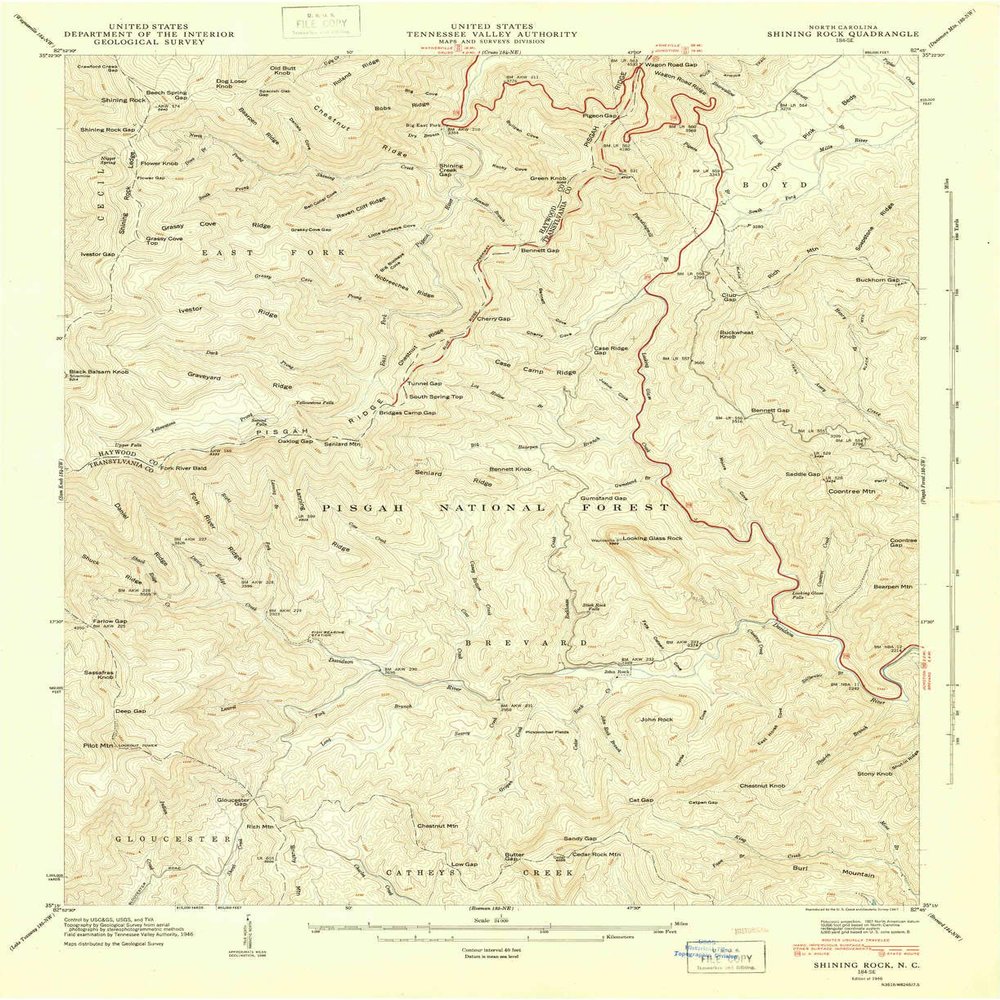 YellowMaps Shining Rock NC topo map, 1:24000 Scale, 7.5 X 7.5 Minute, Historical, 1946, Updated 1947, 26.8 x 21.8 in - Polypropylene