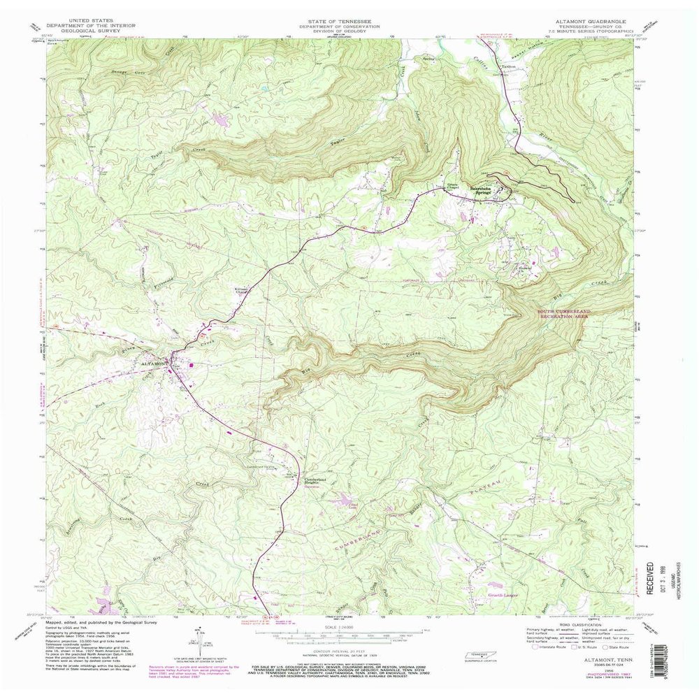 YellowMaps Altamont TN topo map, 1:24000 Scale, 7.5 X 7.5 Minute, Historical, 1956, Updated 1987, 27.5 x 22.1 in - Tyvek