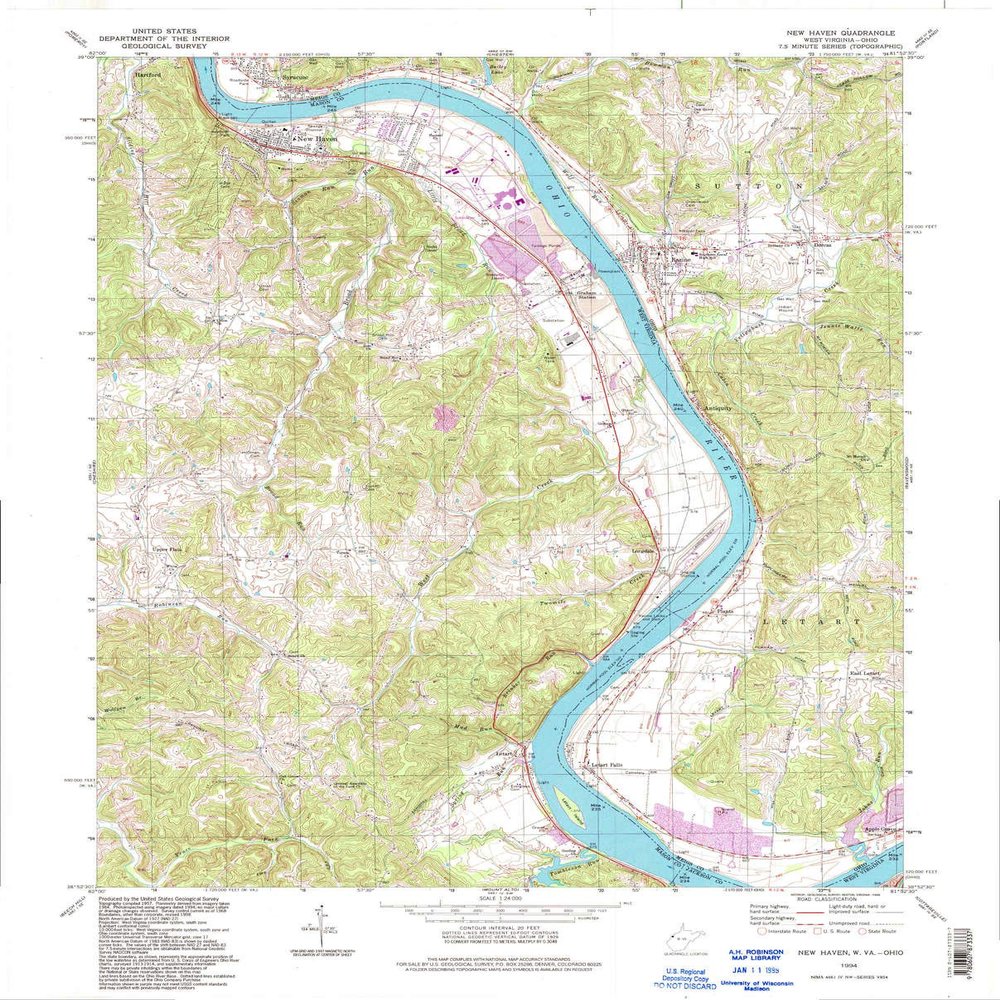 YellowMaps New Haven WV topo map, 1:24000 Scale, 7.5 X 7.5 Minute, Historical, 1994, Updated 1998, 27.3 x 21.9 in - Polypropylene