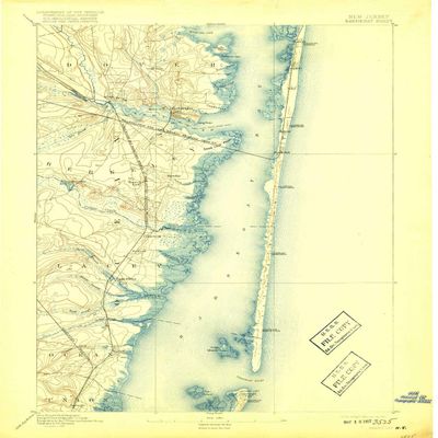 YellowMaps Barnegat NJ topo map, 1:62500 Scale, 15 X 15 Minute, Historical, 1898, Updated 1917, 19.8 x 16.6 in - Polypropylene