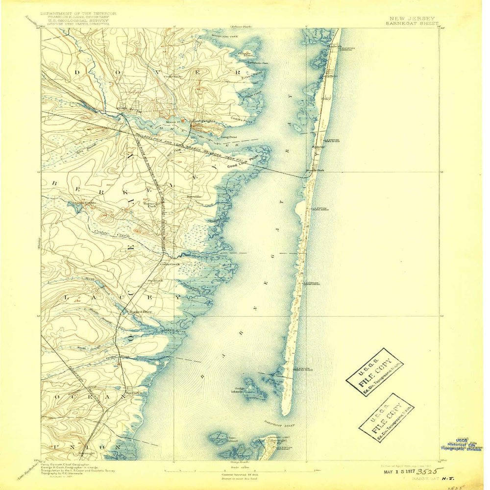 YellowMaps Barnegat NJ topo map, 1:62500 Scale, 15 X 15 Minute, Historical, 1898, Updated 1917, 19.8 x 16.6 in - Polypropylene