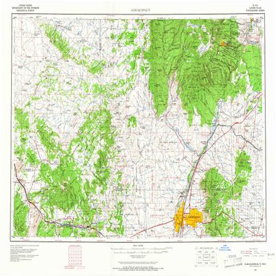 YellowMaps Albuquerque NM topo map, 1:250000 Scale, 1 X 2 Degree, Historical, 1963, Updated 1965, 22.1 x 31.9 in - Polypropylene