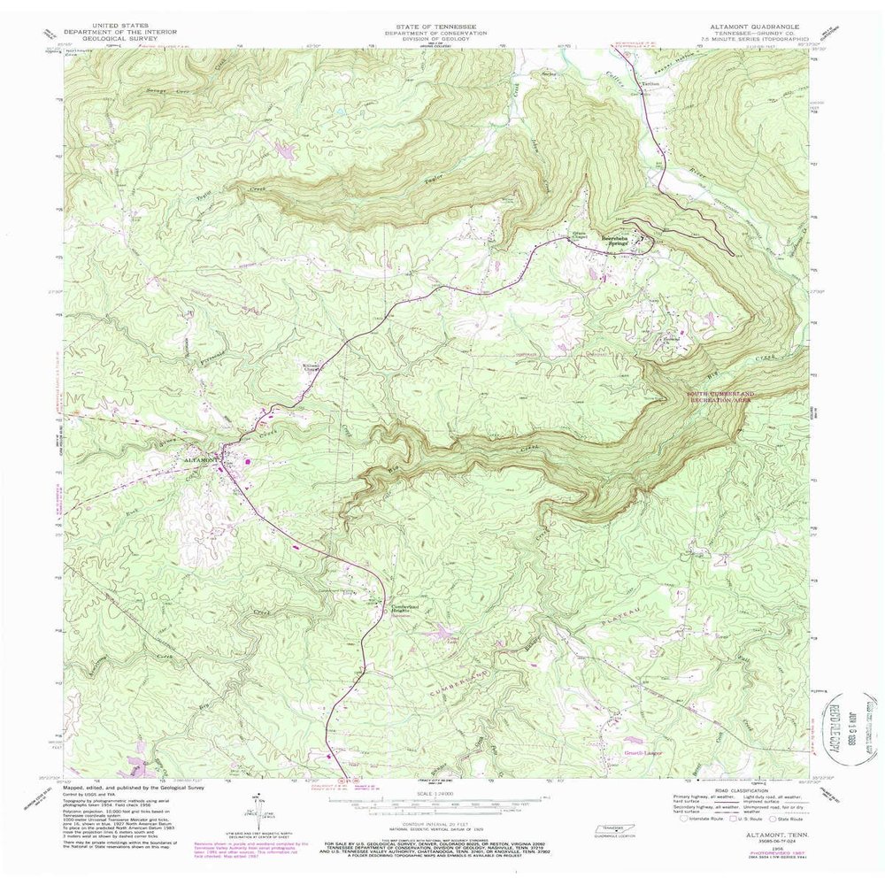 YellowMaps Altamont TN topo map, 1:24000 Scale, 7.5 X 7.5 Minute, Historical, 1956, Updated 1987, 27.5 x 22 in - Tyvek
