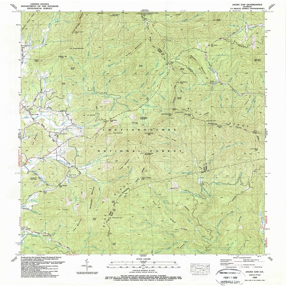 YellowMaps Jacks Gap GA topo map, 1:24000 Scale, 7.5 X 7.5 Minute, Historical, 1988, Updated 1988, 26.8 x 22 in - Polypropylene