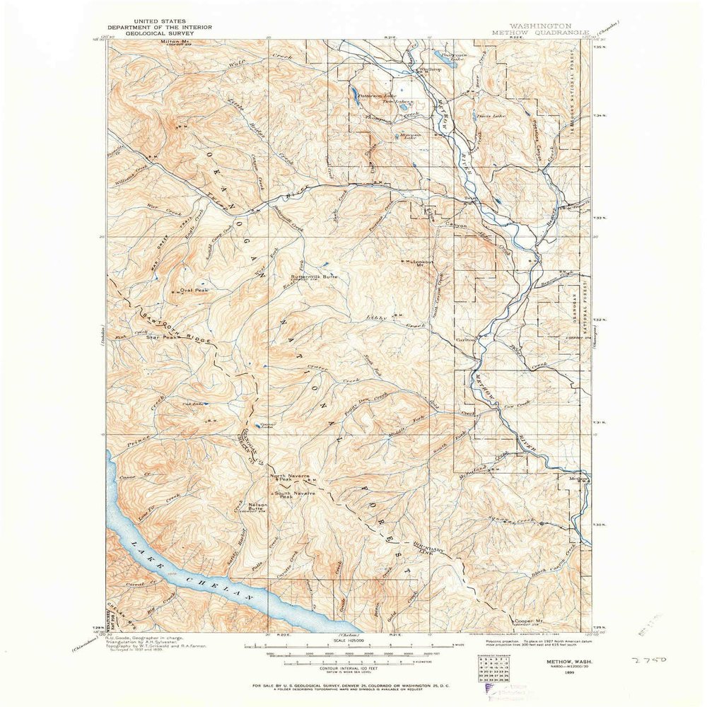 Methow WA topo map, 1:125000 Scale, 30 X 30 Minute, Historical, 1899, Updated 1963, 20.9 x 17.1 in - Tyvek