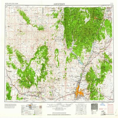 YellowMaps Albuquerque NM topo map, 1:250000 Scale, 1 X 2 Degree, Historical, 1958, 22.2 x 31.9 in - Tyvek