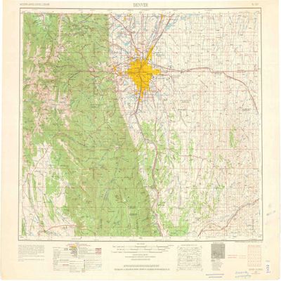 YellowMaps Denver CO topo map, 1:250000 Scale, 1 X 2 Degree, Historical, 1953, Updated 1964, 22.1 x 32.3 in - Paper