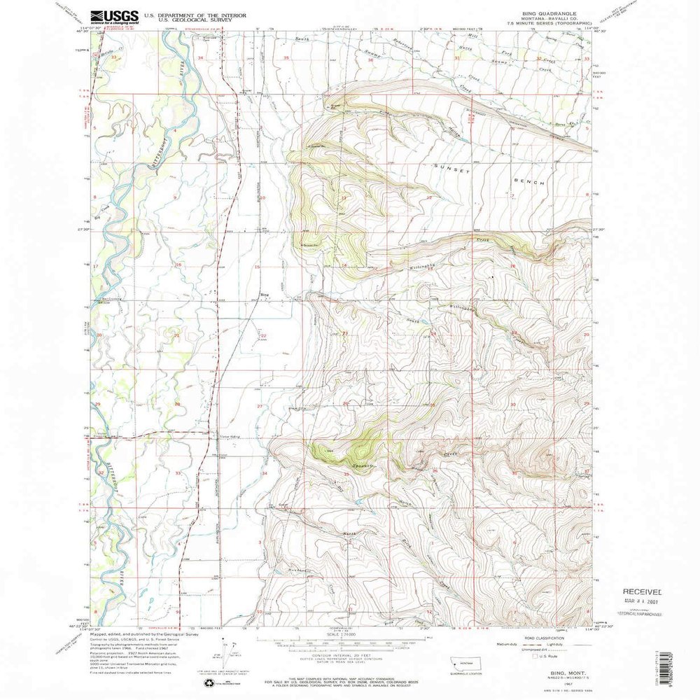 YellowMaps Bing MT topo map, 1:24000 Scale, 7.5 X 7.5 Minute, Historical, 1967, Updated 1986, 26.8 x 22 in - Tyvek