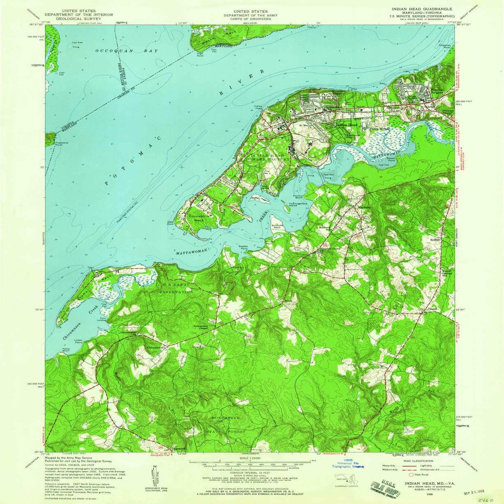 YellowMaps Indian Head MD topo map, 1:24000 Scale, 7.5 X 7.5 Minute, Historical, 1956, Updated 1959, 26.8 x 22 in - Tyvek