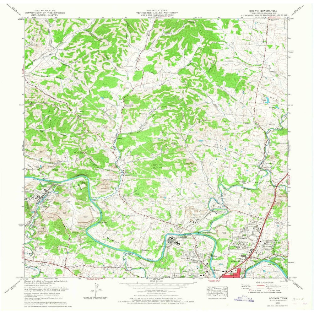 YellowMaps Godwin TN topo map, 1:24000 Scale, 7.5 X 7.5 Minute, Historical, 1965, Updated 1967, 27.5 x 22.1 in - Tyvek