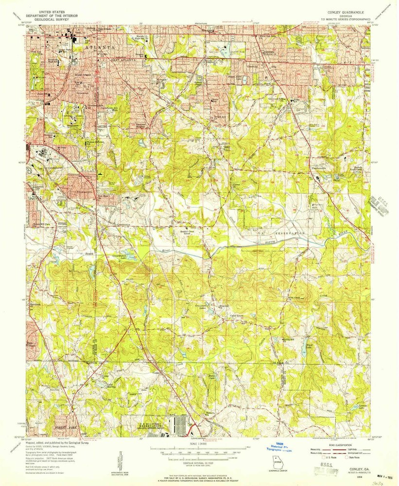 YellowMaps Conley GA topo map, 1:24000 Scale, 7.5 X 7.5 Minute, Historical, 1954, Updated 1956, 26.8 x 22 in - Polypropylene