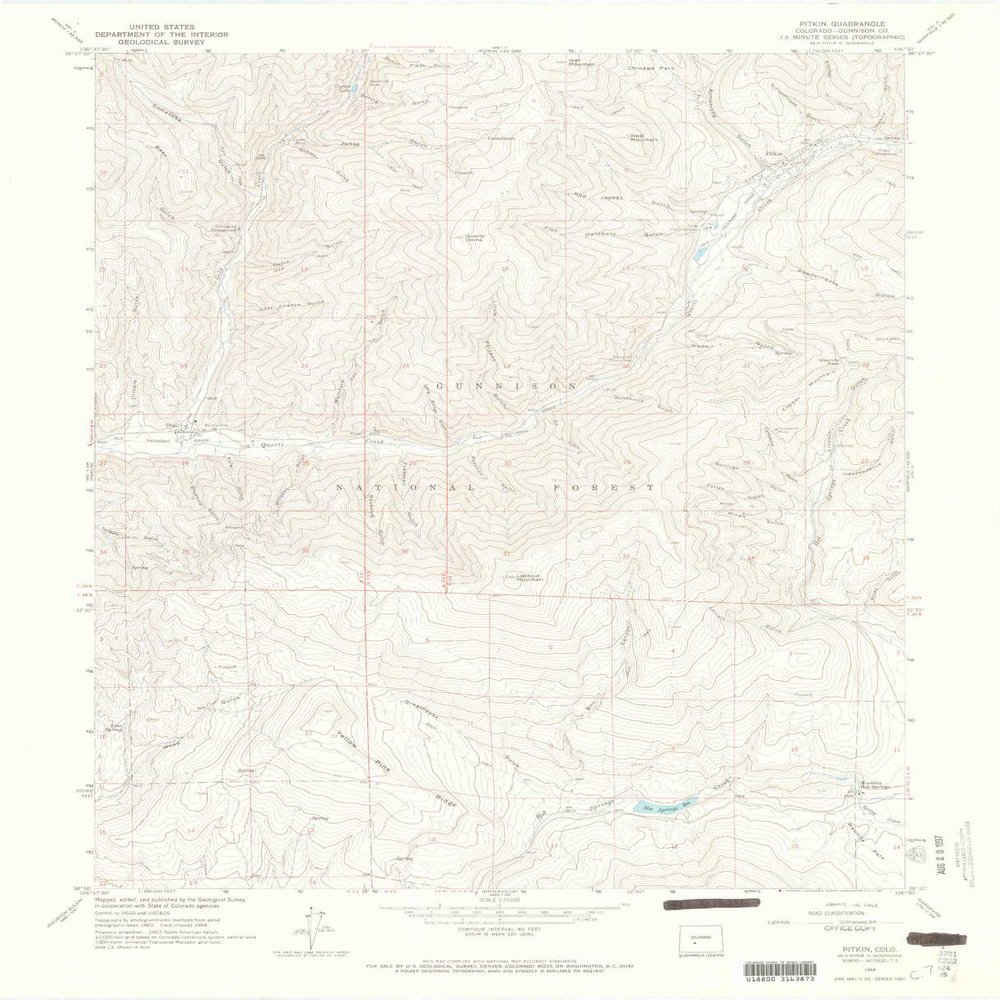 YellowMaps Pitkin CO topo map, 1:24000 Scale, 7.5 X 7.5 Minute, Historical, 1964, Updated 1967, 27.3 x 22.1 in - Polypropylene