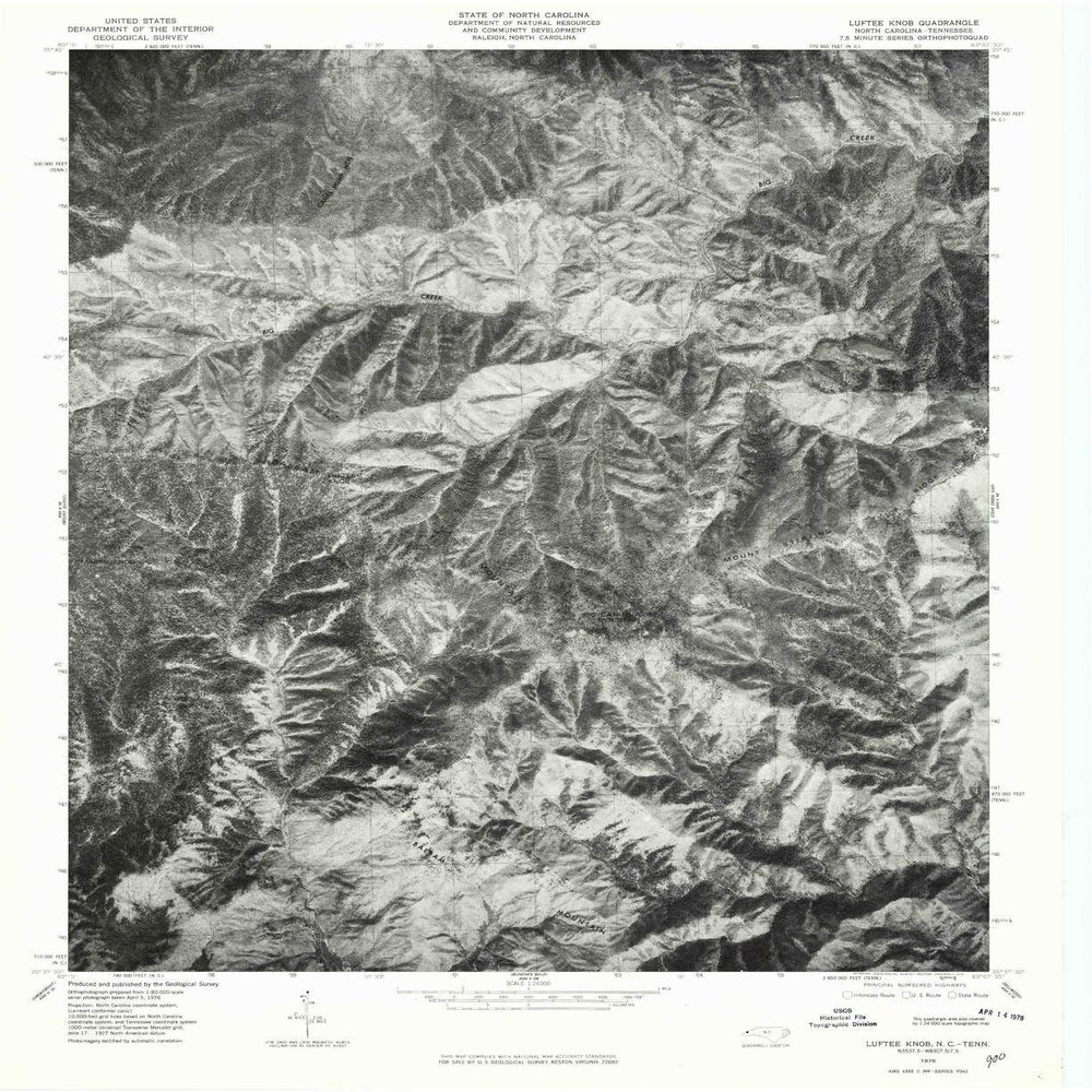 YellowMaps Luftee Knob NC topo map, 1:24000 Scale, 7.5 X 7.5 Minute, Historical, 1976, Updated 1979, 26.9 x 21.9 in - Tyvek