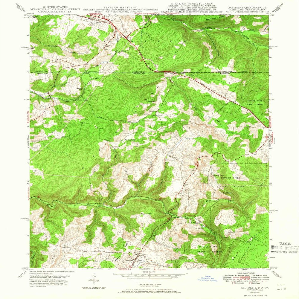 YellowMaps Accident MD topo map, 1:24000 Scale, 7.5 X 7.5 Minute, Historical, 1948, Updated 1966, 26.9 x 22 in - Polypropylene
