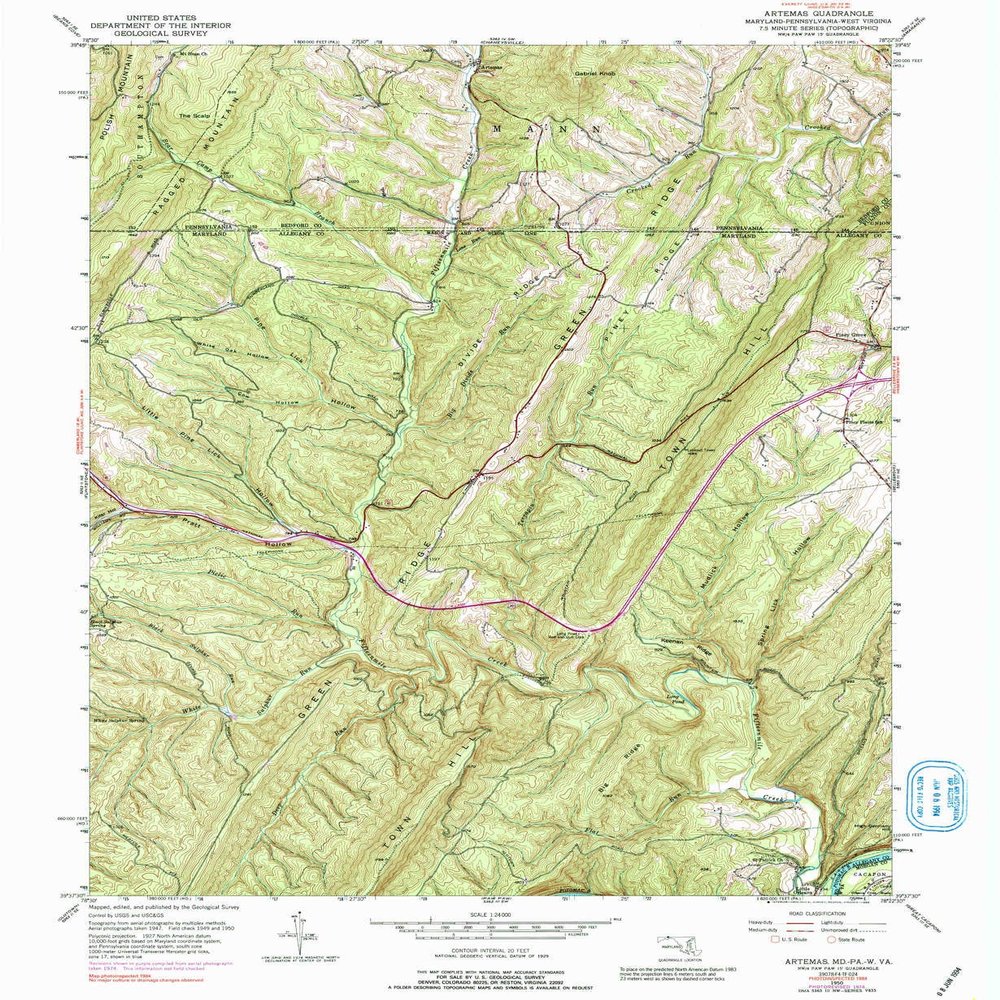 YellowMaps Artemas PA topo map, 1:24000 Scale, 7.5 X 7.5 Minute, Historical, 1950, Updated 1989, 26.8 x 21.9 in - Tyvek