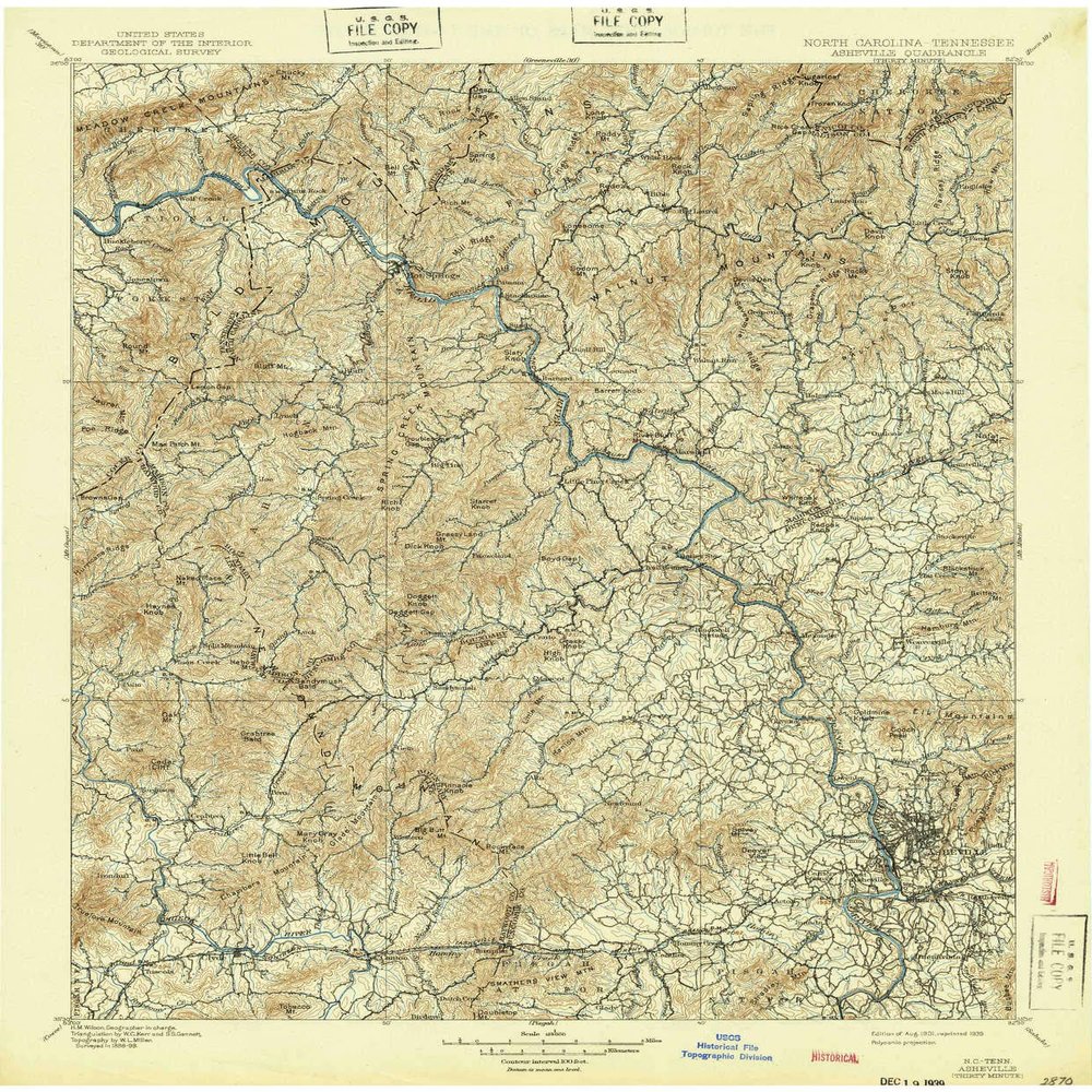YellowMaps Asheville NC topo map, 1:125000 Scale, 30 X 30 Minute, Historical, 1901, Updated 1939, 20 x 16.5 in - Tyvek