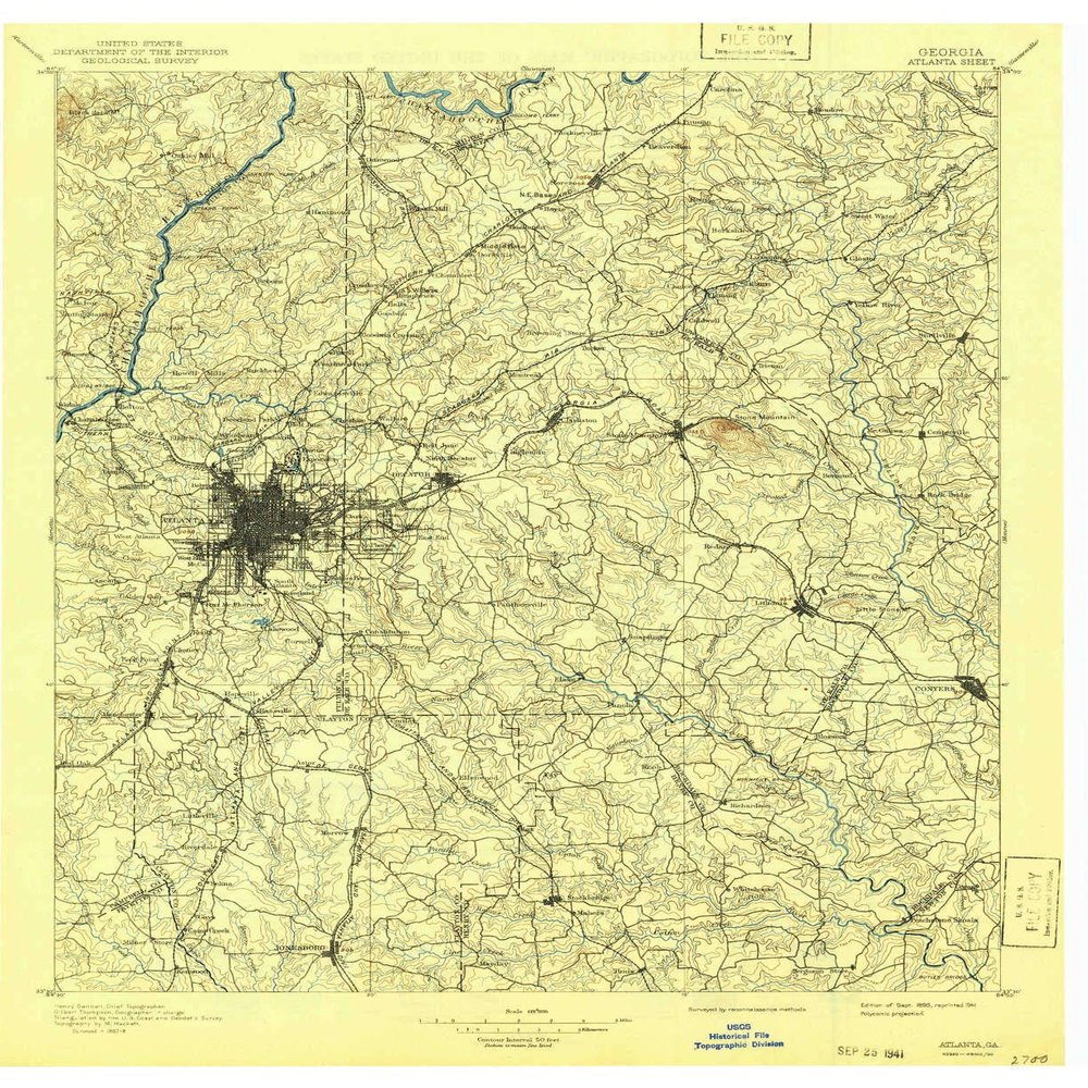 YellowMaps Atlanta GA topo map, 1:125000 Scale, 30 X 30 Minute, Historical, 1895, Updated 1941, 20.7 x 16.8 in - Polypropylene