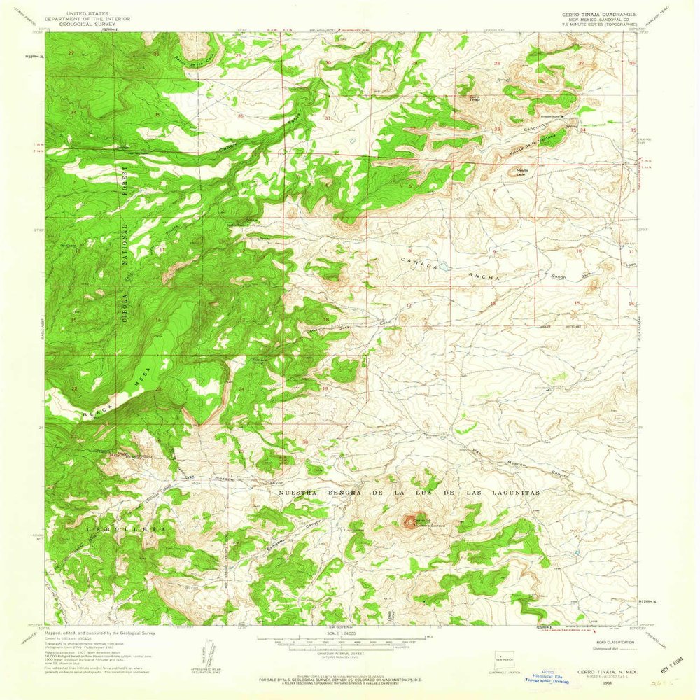 YellowMaps Cerro Tinaja NM topo map, 1:24000 Scale, 7.5 X 7.5 Minute, Historical, 1961, Updated 1963, 26.8 x 22 in - Tyvek