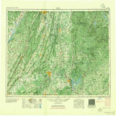 YellowMaps Rome GA topo map, 1:250000 Scale, 1 X 2 Degree, Historical, 1955, 24.1 x 33.1 in - Polypropylene