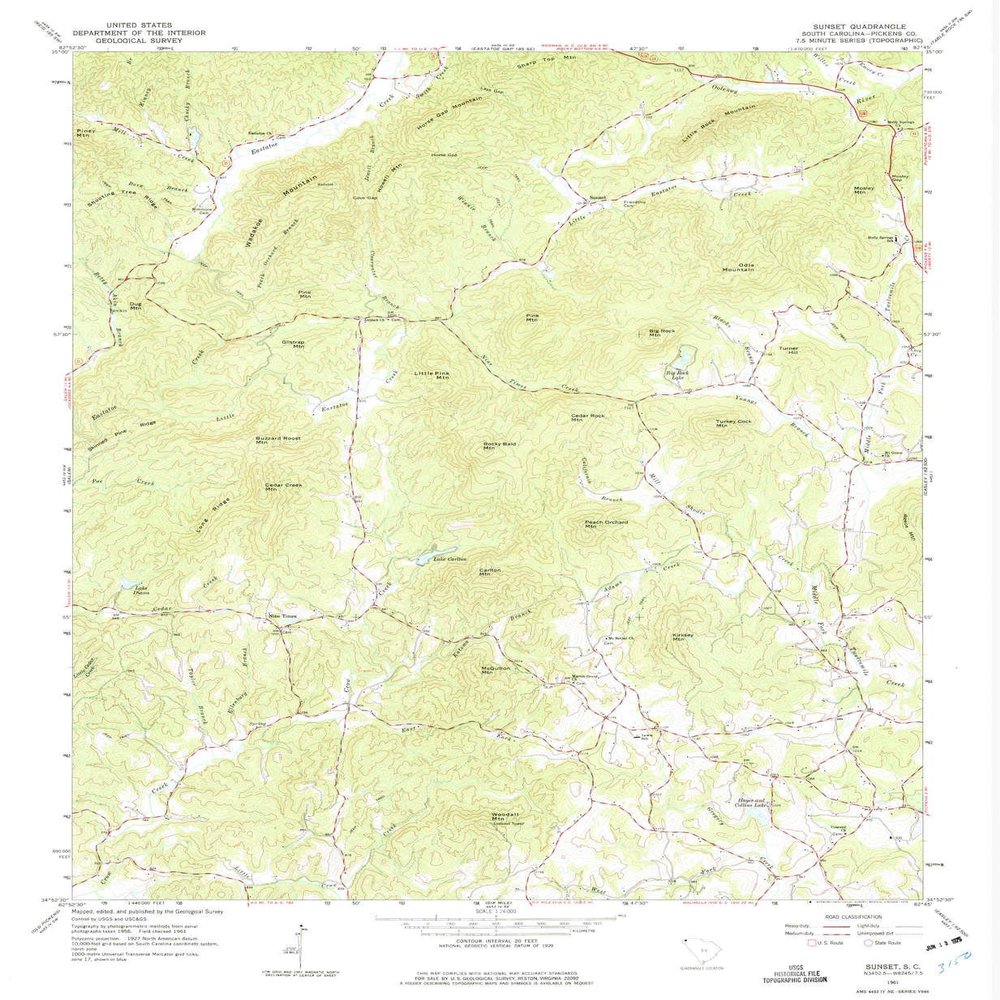 YellowMaps Sunset SC topo map, 1:24000 Scale, 7.5 X 7.5 Minute, Historical, 1961, Updated 1975, 26.8 x 22 in - Polypropylene