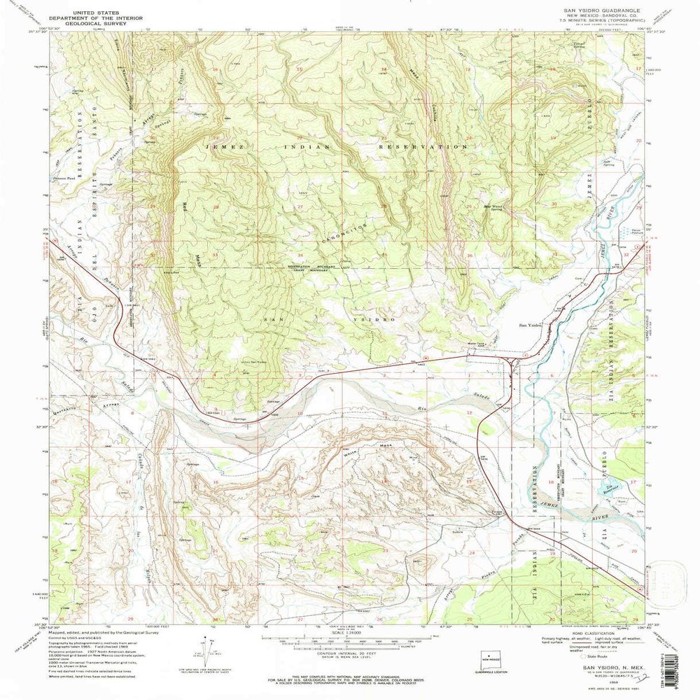 San Ysidro NM topo map, 1:24000 Scale, 7.5 X 7.5 Minute, Historical, 1969, Updated 1973, 26.9 x 21.9 in - Polypropylene