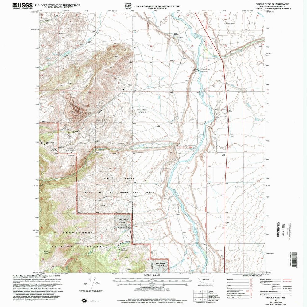 YellowMaps Bucks Nest MT topo map, 1:24000 Scale, 7.5 X 7.5 Minute, Historical, 1997, Updated 2002, 26.8 x 22 in - Polypropylene