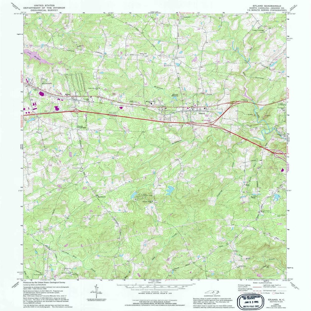 YellowMaps Efland NC topo map, 1:24000 Scale, 7.5 X 7.5 Minute, Historical, 1968, Updated 1994, 26.6 x 21.8 in - Tyvek