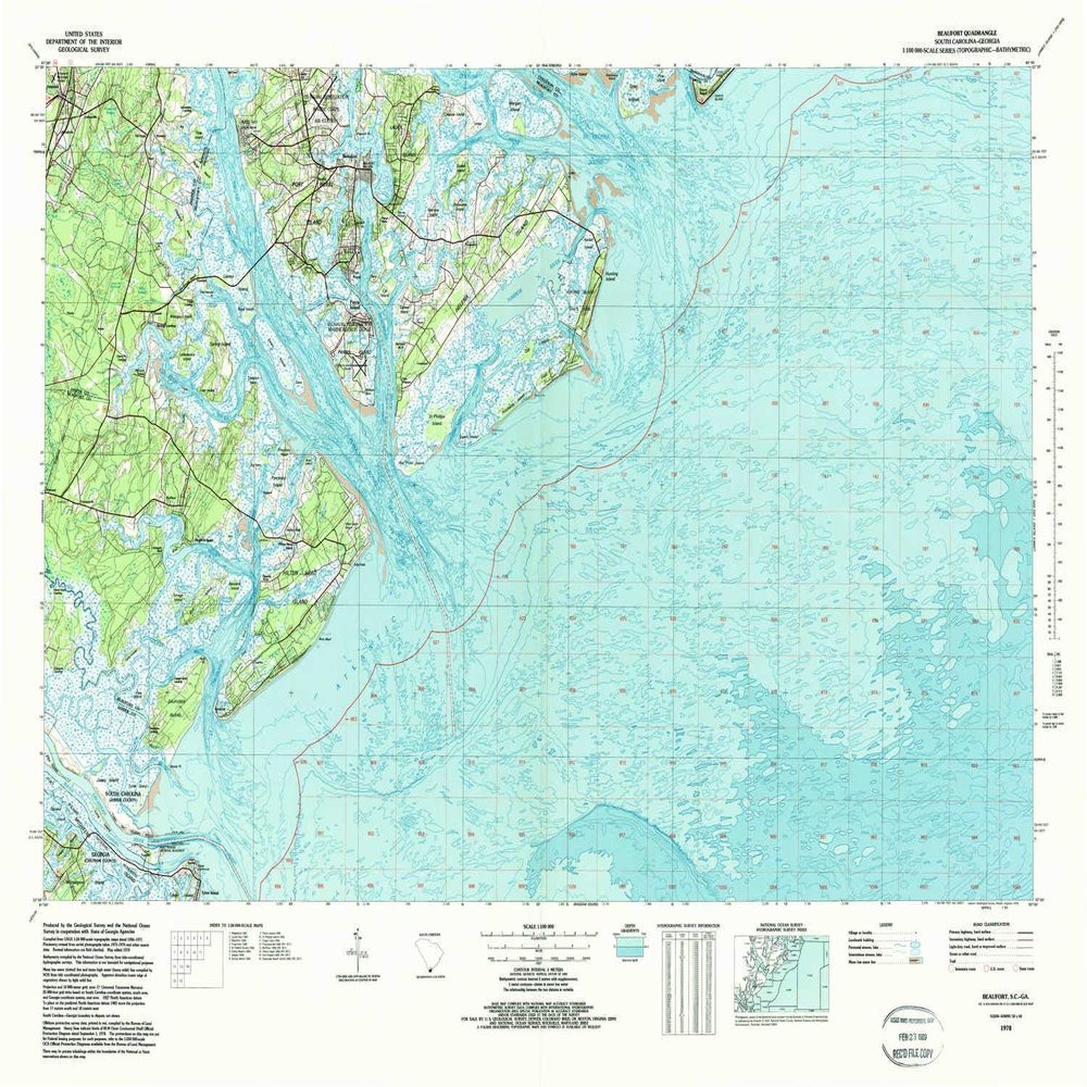 YellowMaps Beaufort SC topo map, 1:100000 Scale, 30 X 60 Minute, Historical, 1978, Updated 1978, 28.5 x 40.8 in - Tyvek