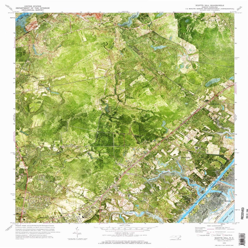 YellowMaps Scotts Hill NC topo map, 1:24000 Scale, 7.5 X 7.5 Minute, Historical, 1970, Updated 1987, 26.9 x 21.4 in - Polypropylene