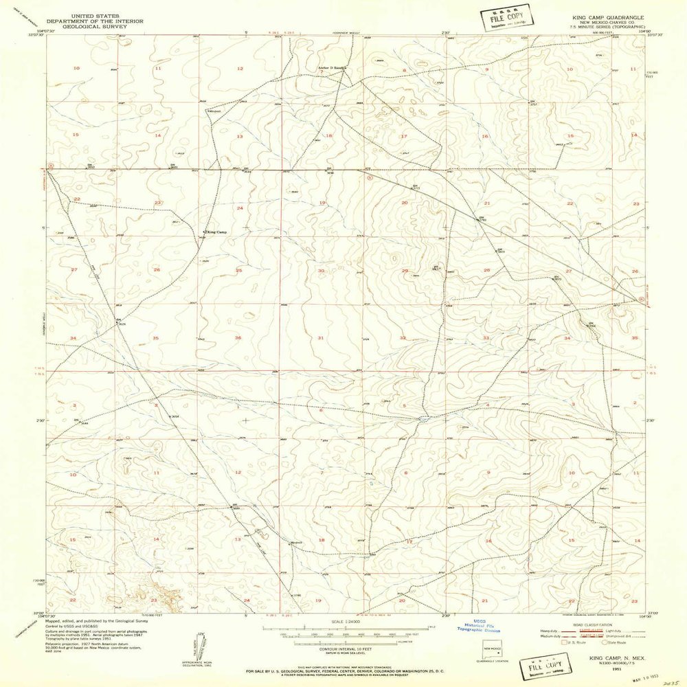 YellowMaps King Camp NM topo map, 1:24000 Scale, 7.5 X 7.5 Minute, Historical, 1951, Updated 1953, 27 x 22 in - Polypropylene