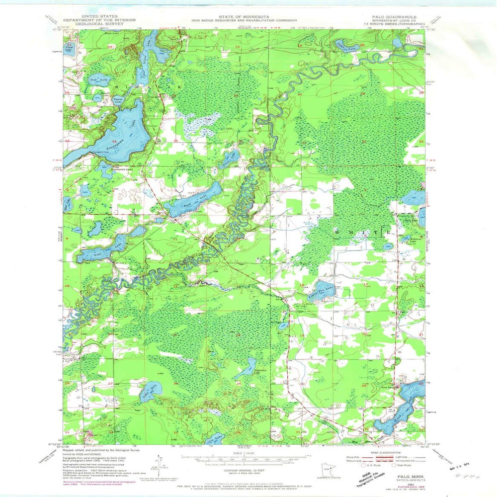 YellowMaps Palo MN topo map, 1:24000 Scale, 7.5 X 7.5 Minute, Historical, 1951, Updated 1974, 27.3 x 21.2 in - Polypropylene