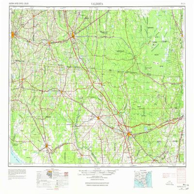 Valdosta GA topo map, 1:250000 Scale, 1 X 2 Degree, Historical, 1954, Updated 1967, 22.1 x 34 in - Polypropylene