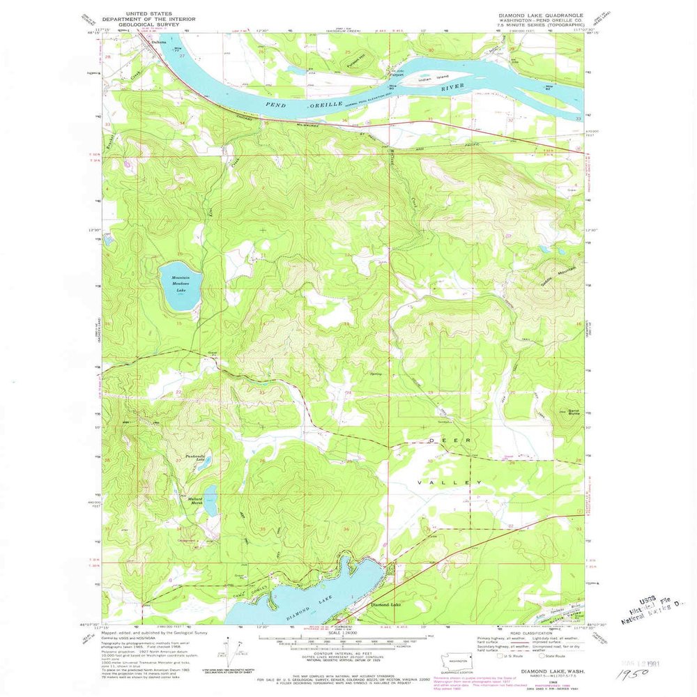 YellowMaps Diamond Lake WA topo map, 1:24000 Scale, 7.5 X 7.5 Minute, Historical, 1968, Updated 1981, 26.9 x 22 in - Polypropylene