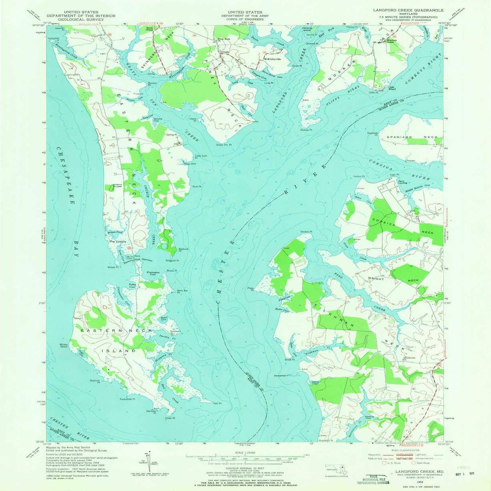 YellowMaps Langford Creek MD topo map, 1:24000 Scale, 7.5 X 7.5 Minute, Historical, 1954, Updated 1971, 26.8 x 22 in - Tyvek