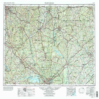 YellowMaps Spartanburg SC topo map, 1:250000 Scale, 1 X 2 Degree, Historical, 1953, Updated 1988, 22.2 x 32.1 in - Polypropylene