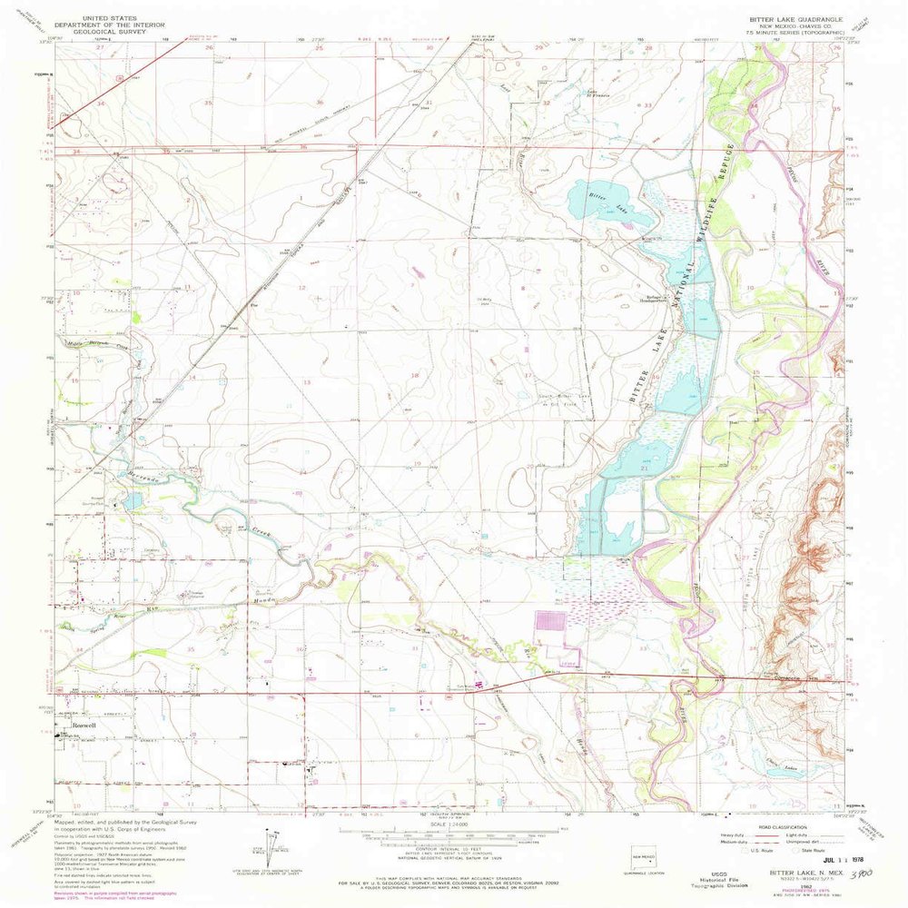 YellowMaps Bitter Lake NM topo map, 1:24000 Scale, 7.5 X 7.5 Minute, Historical, 1962, Updated 1977, 26.8 x 21.9 in - Polypropylene