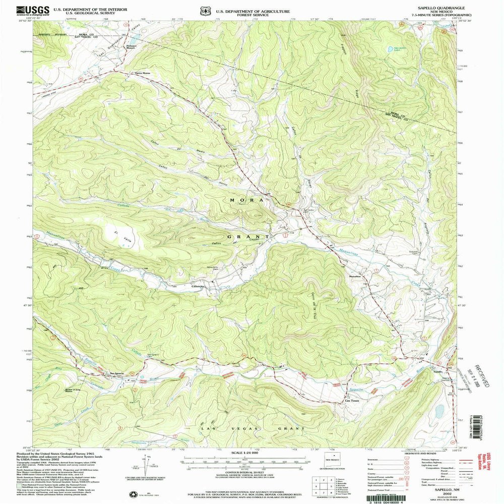 Sapello NM topo map, 1:24000 Scale, 7.5 X 7.5 Minute, Historical, 2002, Updated 2003, 26.9 x 22 in - Polypropylene