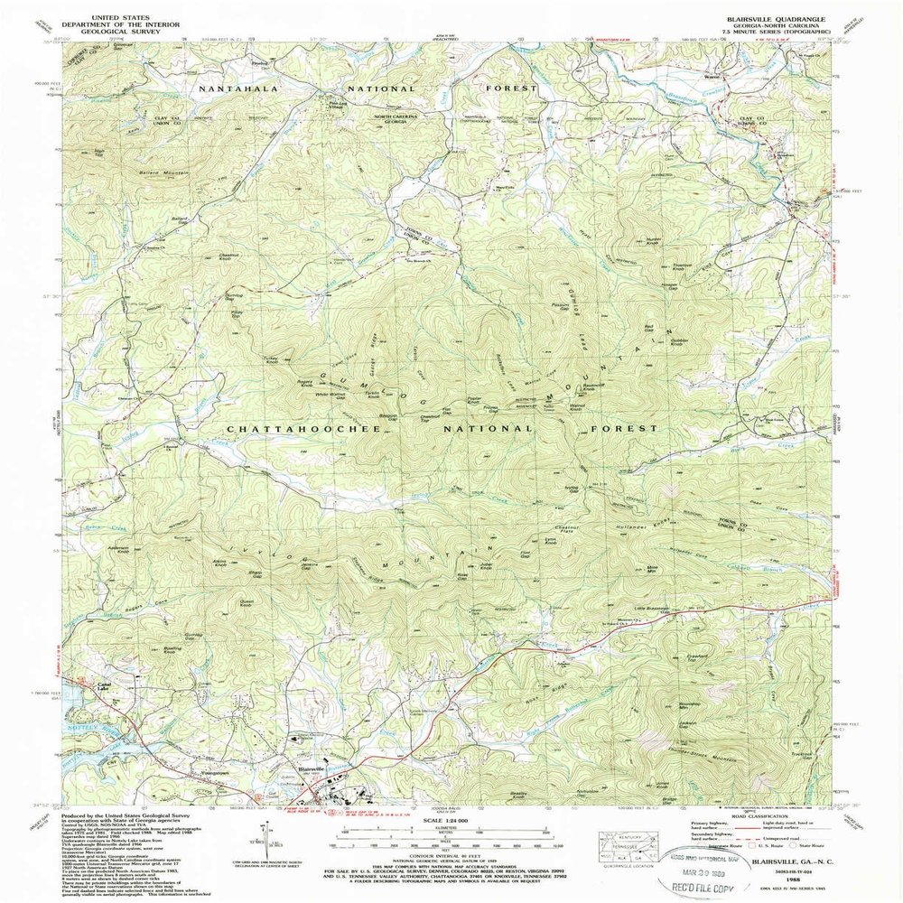 YellowMaps Blairsville GA topo map, 1:24000 Scale, 7.5 X 7.5 Minute, Historical, 1988, Updated 1988, 26.9 x 22 in - Polypropylene
