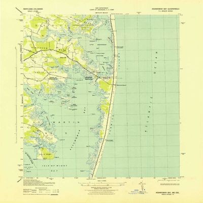 YellowMaps Assawoman Bay MD topo map, 1:31680 Scale, 7.5 X 7.5 Minute, Historical, 1943, 21.6 x 17.7 in - Polypropylene