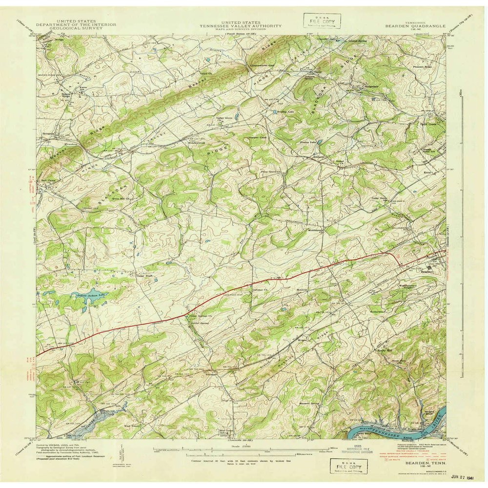 YellowMaps Bearden TN topo map, 1:24000 Scale, 7.5 X 7.5 Minute, Historical, 1940, 27.5 x 22 in - Tyvek
