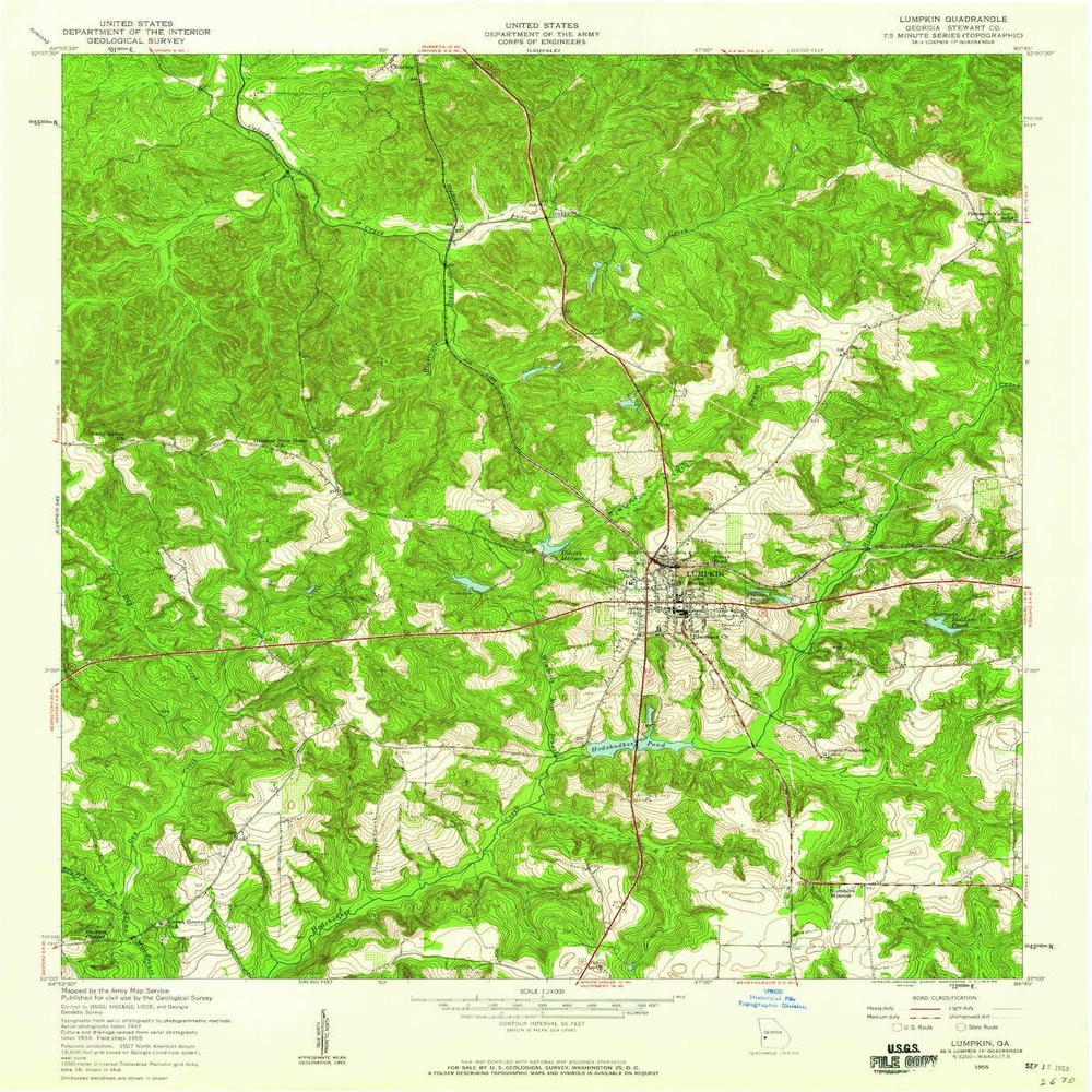 YellowMaps Lumpkin GA topo map, 1:24000 Scale, 7.5 X 7.5 Minute, Historical, 1955, Updated 1959, 26.9 x 22 in - Polypropylene