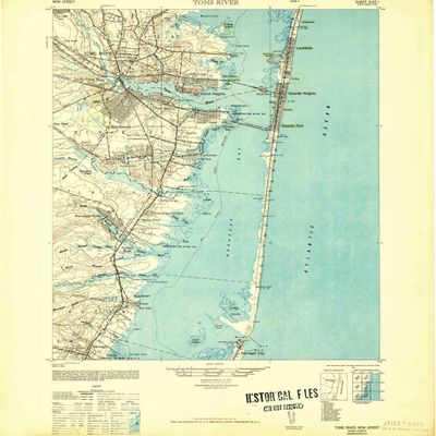 YellowMaps Toms River NJ topo map, 1:62500 Scale, 15 X 15 Minute, Historical, 1948, 21.8 x 18 in - Tyvek