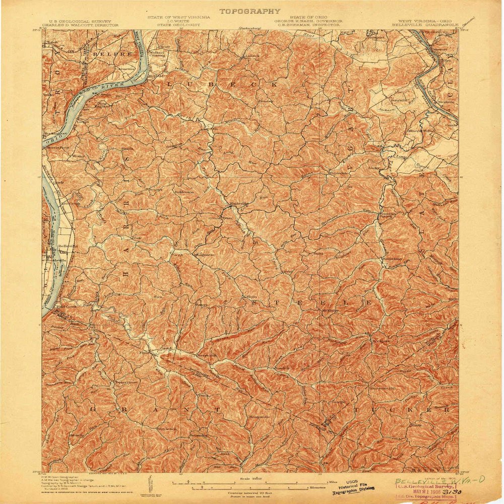 Belleville WV topo map, 1:62500 Scale, 15 X 15 Minute, Historical, 1906, 19.9 x 16.5 in - Polypropylene